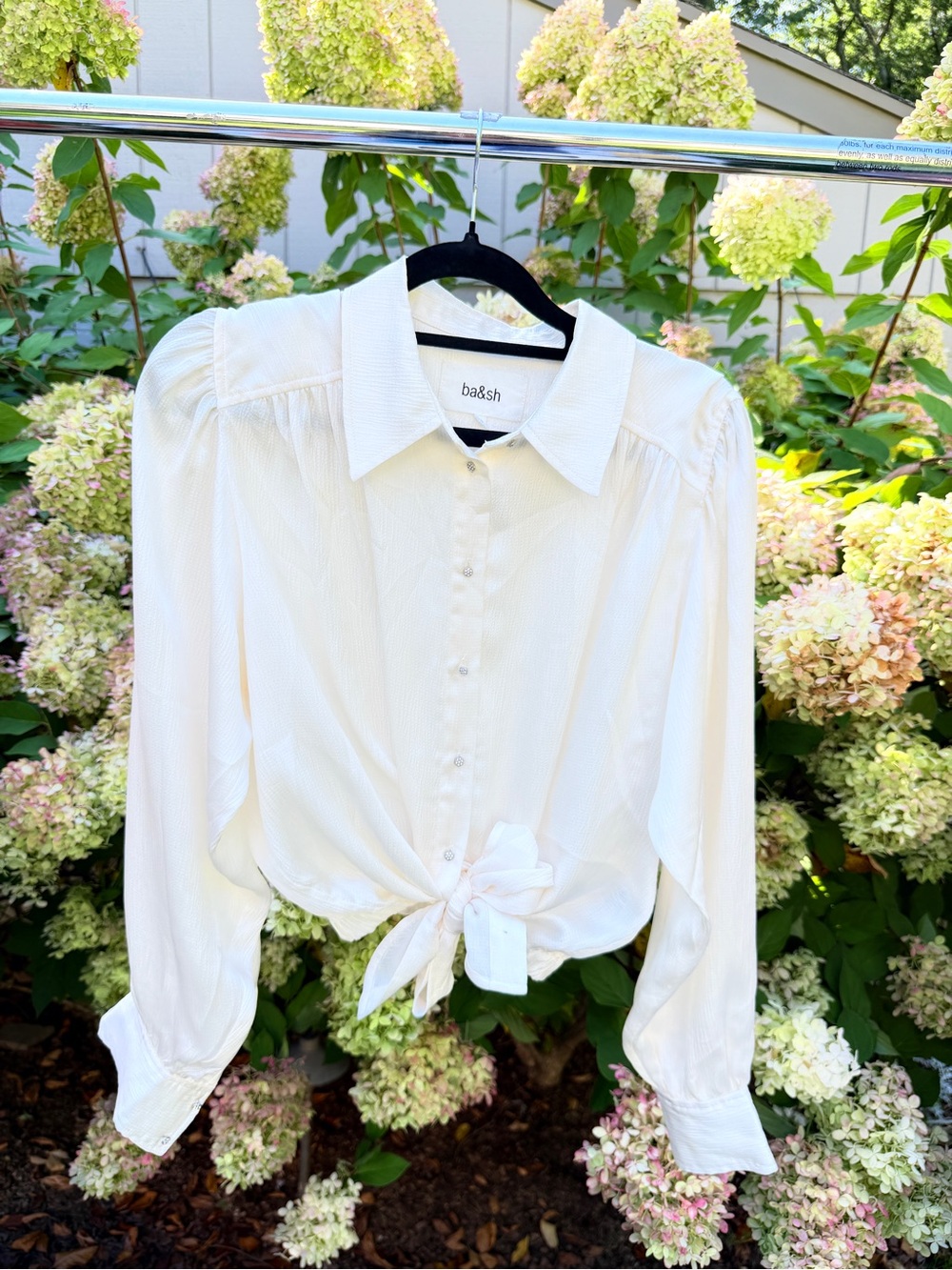 ba&sh Cream Tie-Front Long Sleeve Blouse